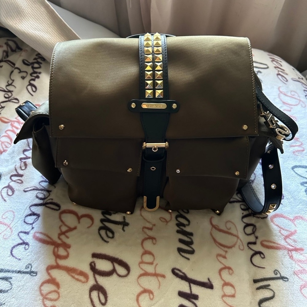 new Michael Kors Olivia studded satin backpack with wallet